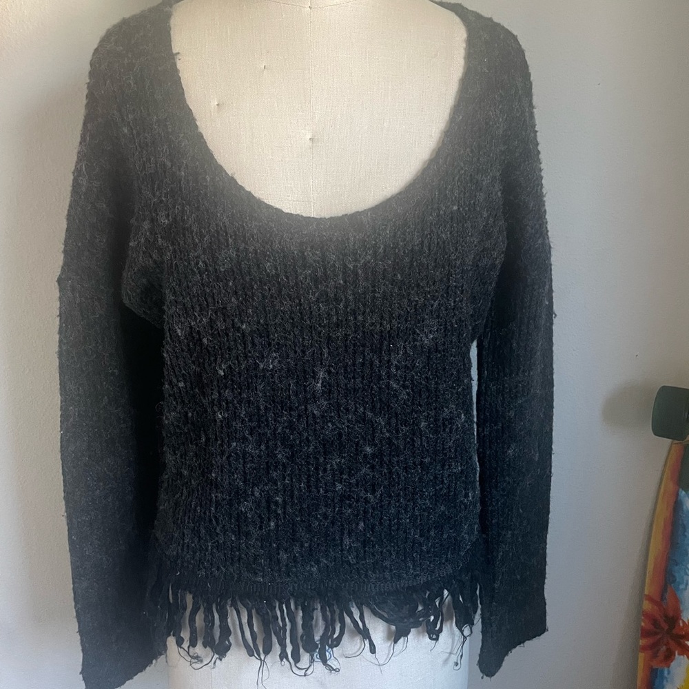 Somedays Lovin Charcoal Heather Fringe Hem Sweater